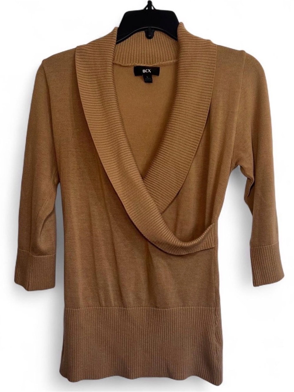 BCX Women's Camel Shawl Collar 3/4 Sleeve Sweater Size Large